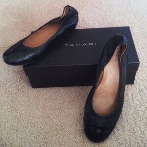 Tahari Black Leather Flats CARLY size 8.5 NIB